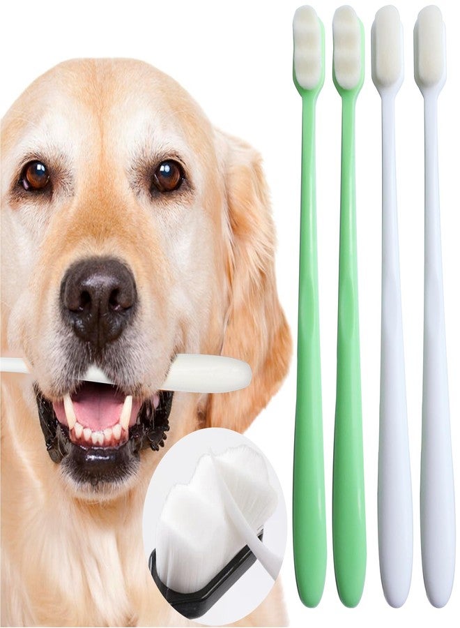 MoonyMars Dog Toothbrush Kit 4 Pack, Ultra Soft Dog Tooth Brush for Medium to Large Dogs & Cats, Pet Tooth Brushing Kit for Easy Dental Cleaning, Soft Bristles, 2 Green Wave Head & 2 White Flat Head - Image 1