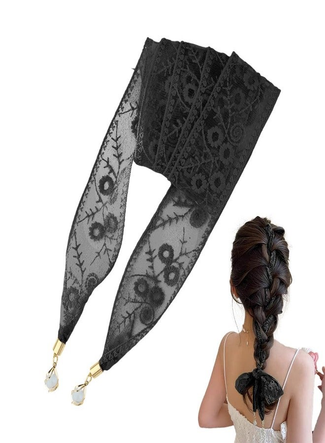 Sisadodo Black Lace Neck Scarf for Woman Long Neckerchief Scarf Belt for Women Waist Lace Hair Band for Women's Hair Long Laces Headband Neckerchief for Woman Skinny Head Scarfs for Women's Hair - Image 1