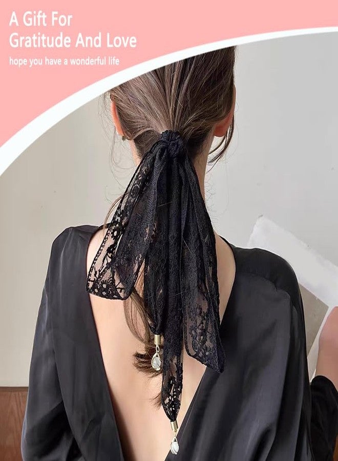Sisadodo Black Lace Neck Scarf for Woman Long Neckerchief Scarf Belt for Women Waist Lace Hair Band for Women's Hair Long Laces Headband Neckerchief for Woman Skinny Head Scarfs for Women's Hair - Image 3