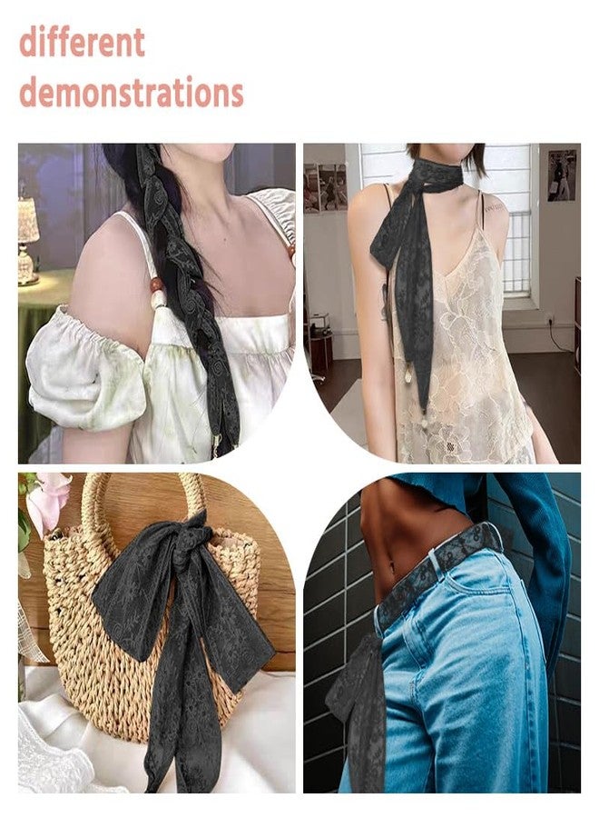 Sisadodo Black Lace Neck Scarf for Woman Long Neckerchief Scarf Belt for Women Waist Lace Hair Band for Women's Hair Long Laces Headband Neckerchief for Woman Skinny Head Scarfs for Women's Hair - Image 4