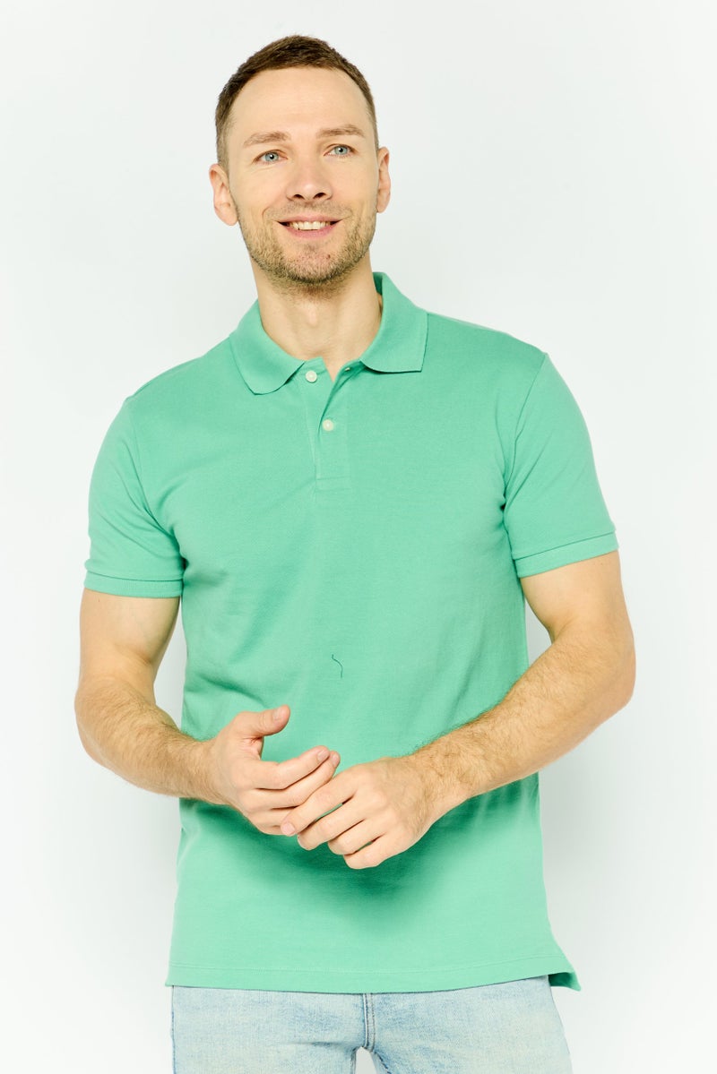 GAP Men Regular Fit Textured Short Sleeves Polo Shirt, Teal Green - Image 1
