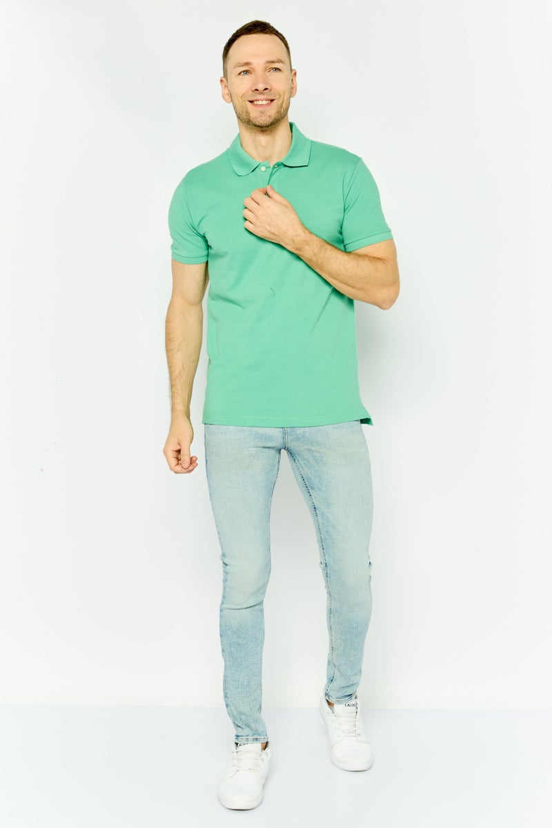 GAP Men Regular Fit Textured Short Sleeves Polo Shirt, Teal Green - Image 3