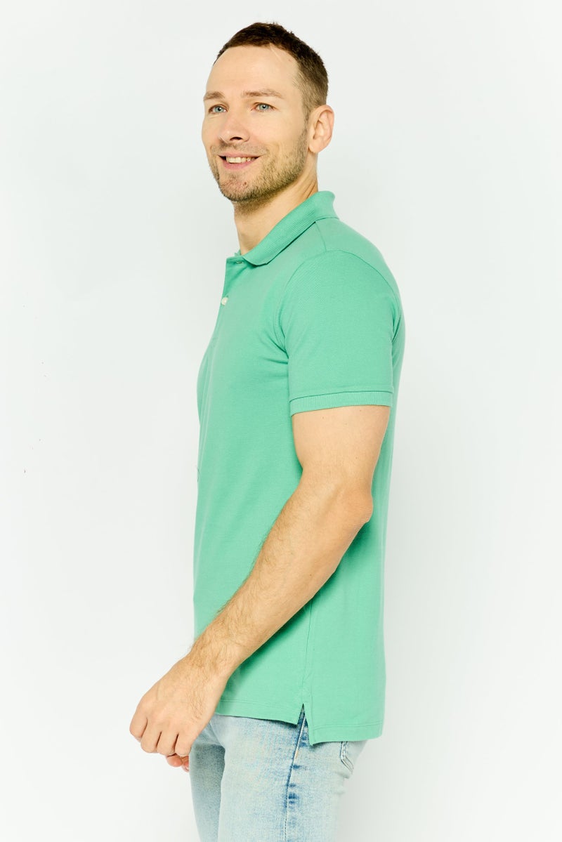 GAP Men Regular Fit Textured Short Sleeves Polo Shirt, Teal Green - Image 2