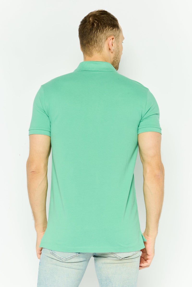 GAP Men Regular Fit Textured Short Sleeves Polo Shirt, Teal Green - Image 4