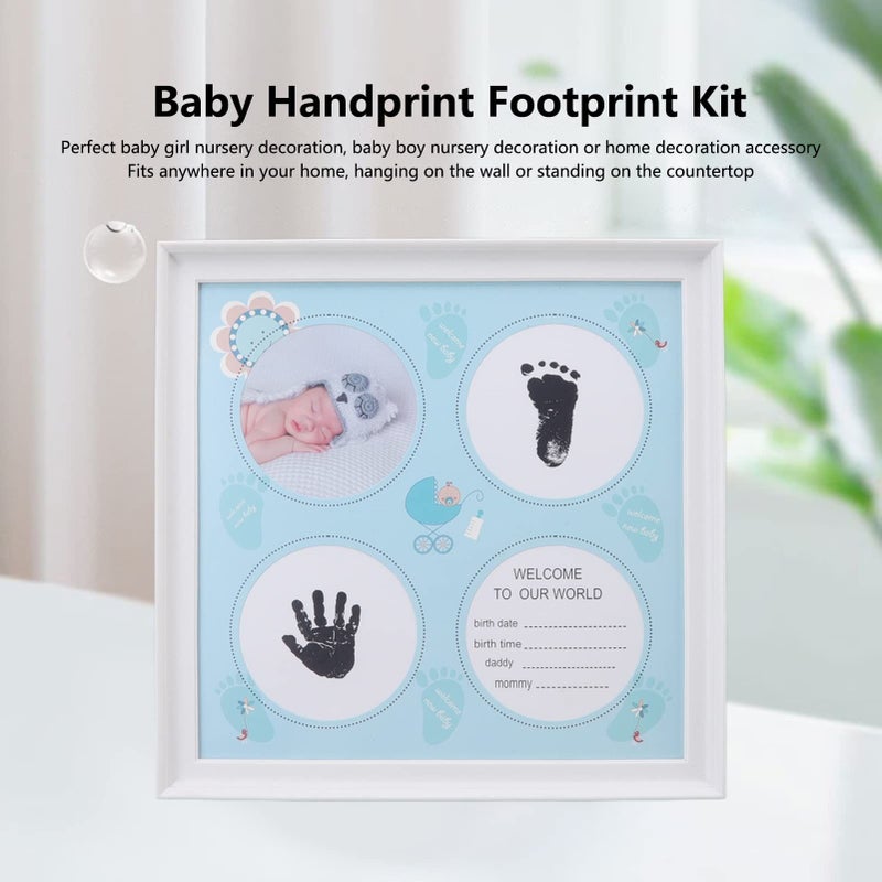 Blue Baby Handprint Footprint Kit with Picture Frame for Keepsake Display - Image 4