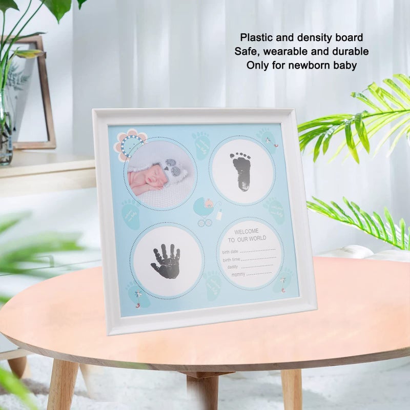 Blue Baby Handprint Footprint Kit with Picture Frame for Keepsake Display - Image 3