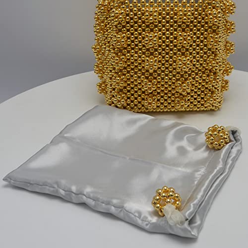 Miuco Womens Beaded Handbags Handmade Weave Crystal Pearl Tote Bags Gold - Image 5