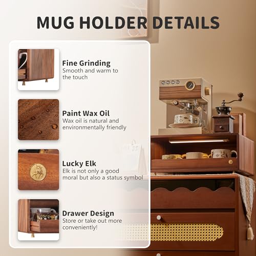 KAOTGOT Coffee Station Organizer Wood Coffee Bar Organizer with Drawer Countertop Wooden Mug Holder for Kitchen CoffeeMaker Stand - Image 3
