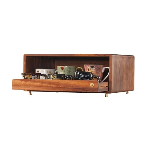 KAOTGOT Coffee Station Organizer Wood Coffee Bar Organizer with Drawer Countertop Wooden Mug Holder for Kitchen CoffeeMaker Stand - Image 1
