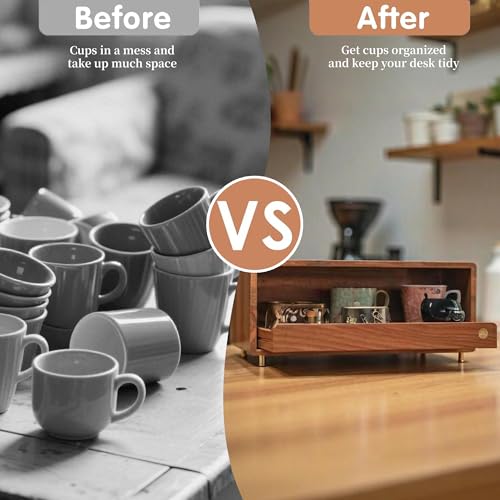 KAOTGOT Coffee Station Organizer Wood Coffee Bar Organizer with Drawer Countertop Wooden Mug Holder for Kitchen CoffeeMaker Stand - Image 4