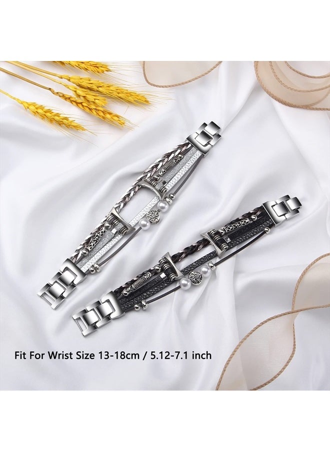 Fivoilin - Boho Bracelet Band Compatible with Google Pixel Watch Band Women Men, Posh LeatherBand Replacement Strap for Google Pixel Watch 2022, Silver - Image 1