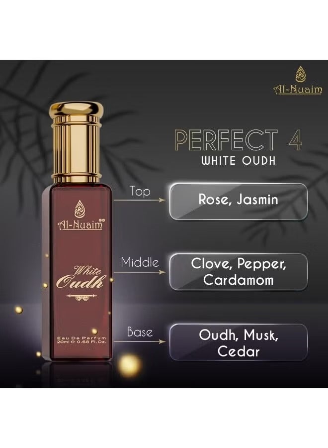 Al Nuaim Perfect 4 EDP Gift Set Unisex (4 x 20ml) | Ameer Al Oudh, Black Orchid, Oud Al Layl, White Oudh | Long Lasting Luxury Arabic Eau de Parfum Collection for Men & Women | Premium Travel Size Perfume Set - Image 5