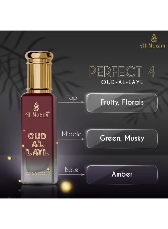 Al Nuaim Perfect 4 EDP Gift Set Unisex (4 x 20ml) | Ameer Al Oudh, Black Orchid, Oud Al Layl, White Oudh | Long Lasting Luxury Arabic Eau de Parfum Collection for Men & Women | Premium Travel Size Perfume Set - Image 4