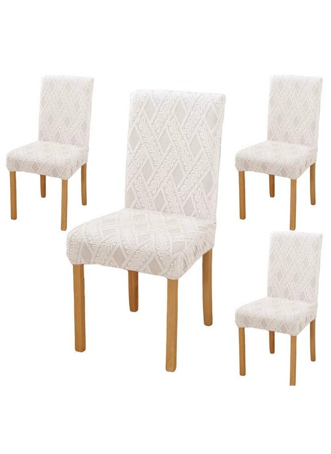 Styleys Styleys Elastic Chair Cover Stretch Removable Washable Short Jacquard Dining Chair Cover Protector Seat Slipcover (Pack of 4, Ivory, JCMC37)  - Image 1