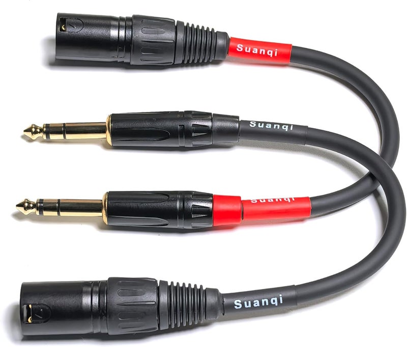 1/4 بوصة TRS إلى ذكر XLR 6.35 مم كابل توصيل إشارة متوازن للميكروفون، ربع بوصة إلى 3 دبابيس XLR كابل توصيل، عبوة من قطعتين بطول 8 بوصات - Image 2