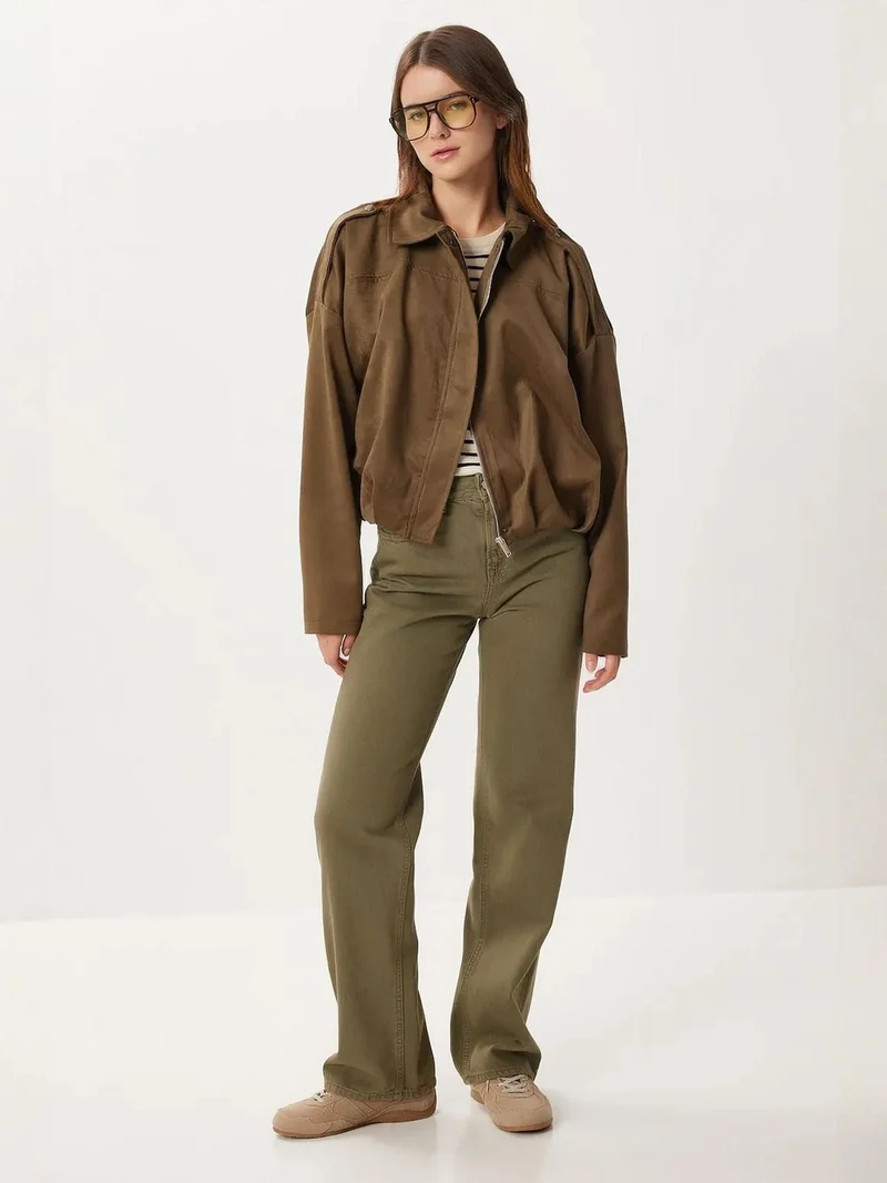 إسطنبول الساحرة ISTANBUL Suede Bomber Jacket with Zipper Closure