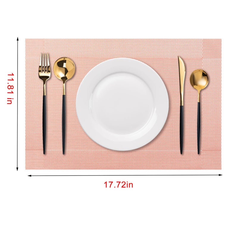 CADONO Placemats Set of 4 Washable Indoor/Outdoor Vinyl Place Mats for Dining Table Durable Non-Slip Heat Resistant PVC Weave Table Matsï¼ˆFour-Corner-Peachpinkï¼‰ - Image 2