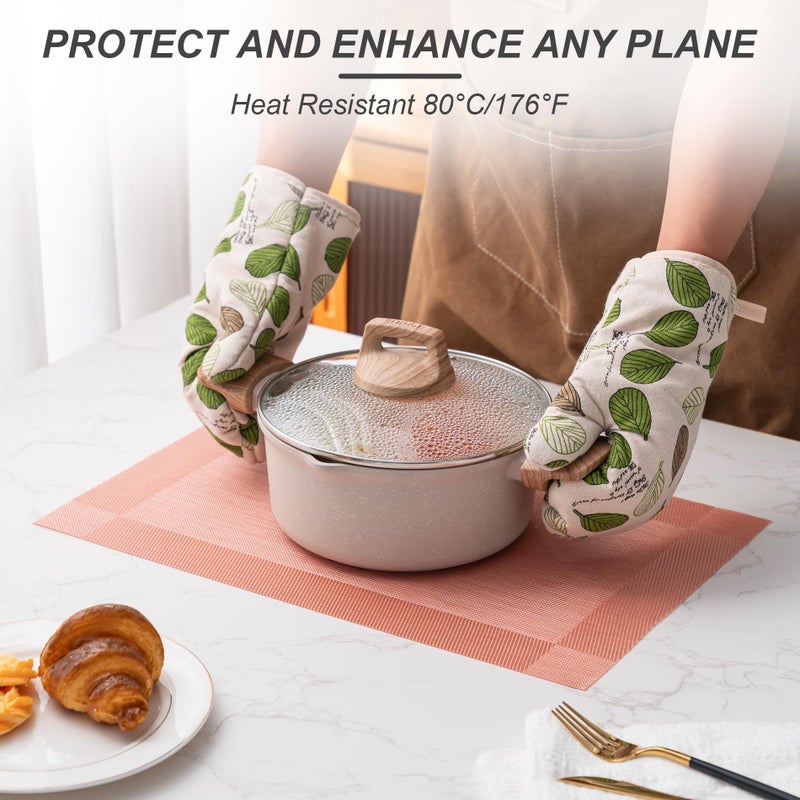CADONO Placemats Set of 4 Washable Indoor/Outdoor Vinyl Place Mats for Dining Table Durable Non-Slip Heat Resistant PVC Weave Table Matsï¼ˆFour-Corner-Peachpinkï¼‰ - Image 4