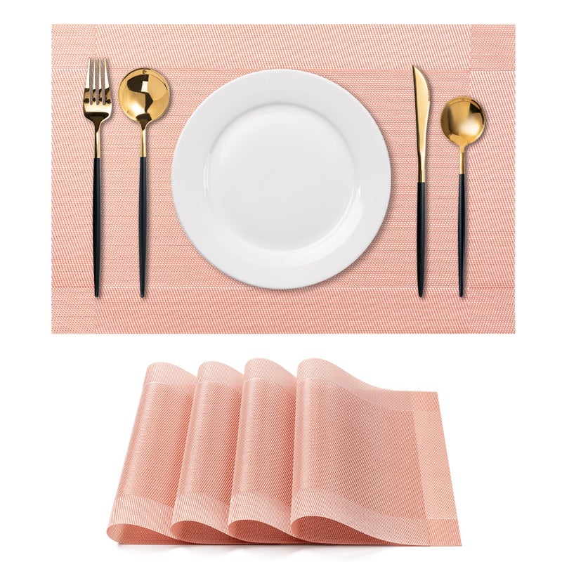 CADONO Placemats Set of 4 Washable Indoor/Outdoor Vinyl Place Mats for Dining Table Durable Non-Slip Heat Resistant PVC Weave Table Matsï¼ˆFour-Corner-Peachpinkï¼‰ - Image 1