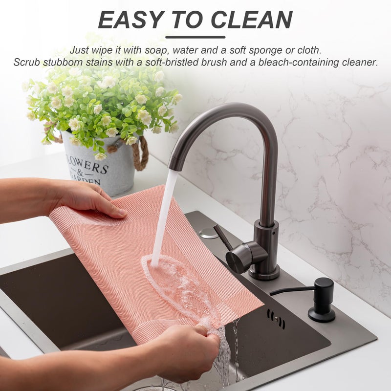 CADONO Placemats Set of 4 Washable Indoor/Outdoor Vinyl Place Mats for Dining Table Durable Non-Slip Heat Resistant PVC Weave Table Matsï¼ˆFour-Corner-Peachpinkï¼‰ - Image 3