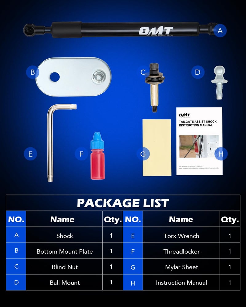 Orion Motor Tech Compatible with 04-14 F150 and 06-08 Lincoln Mark LT Tailgate Assist, Truck Tail Gate Lift Assist Tailgate Shock Compatible with 2004-2014 Ford F-150 & 2006-2008 Lincoln Mark LTS - Image 5