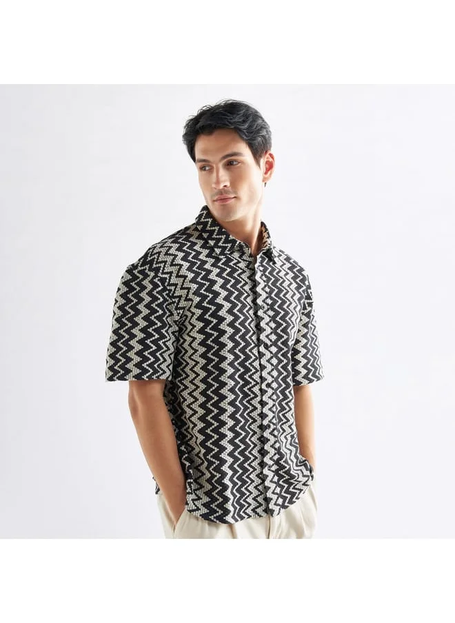 FAV Chevron Textured Shirt with Short Sleeves