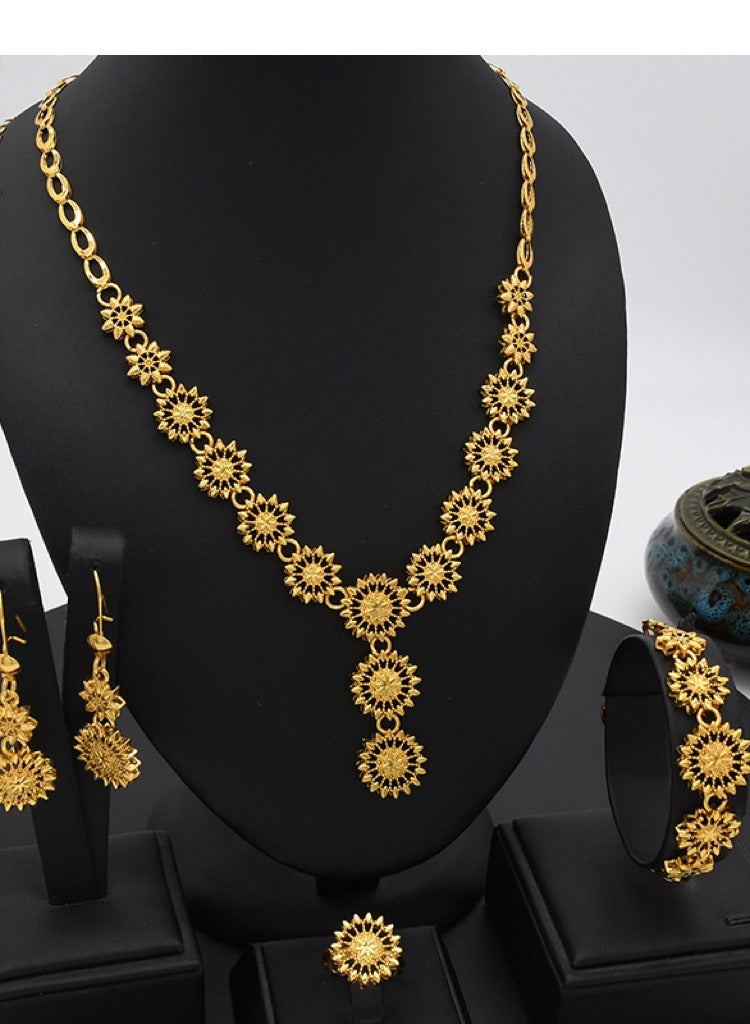 4-Piece 24K Gold Plated Wedding Jewelry Set With Necklace, Bracelet, Earrings and ring - Image 1