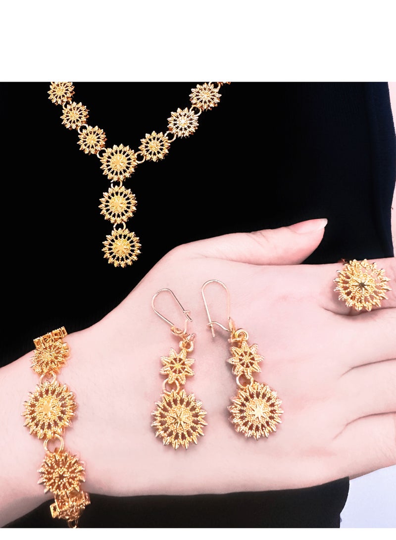 4-Piece 24K Gold Plated Wedding Jewelry Set With Necklace, Bracelet, Earrings and ring - Image 4