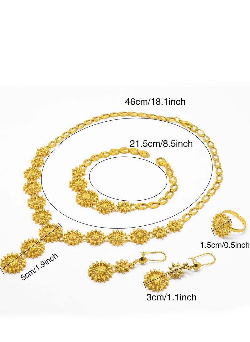 4-Piece 24K Gold Plated Wedding Jewelry Set With Necklace, Bracelet, Earrings and ring - Image 5