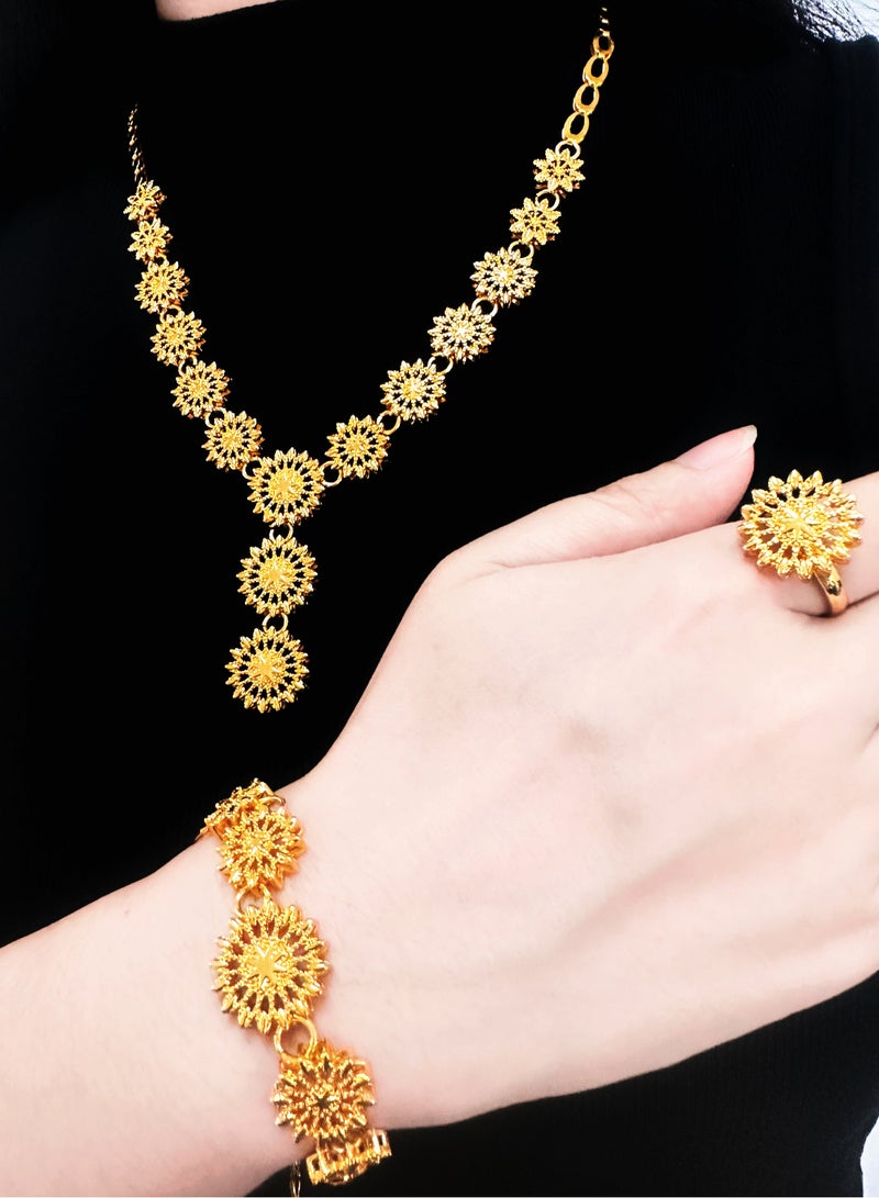 4-Piece 24K Gold Plated Wedding Jewelry Set With Necklace, Bracelet, Earrings and ring - Image 3