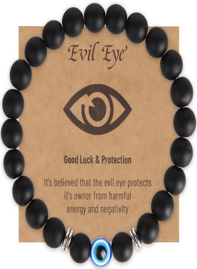 Dhdgzq Blue Evil Eye Bracelets,Mens Bracelet,Evil Eye Lucky Bracelet for Protection Blessing,Black Bead Protection Jewelry Handmade Beach Bracelet for Women Men Spiritual Gift (Black) - Image 1