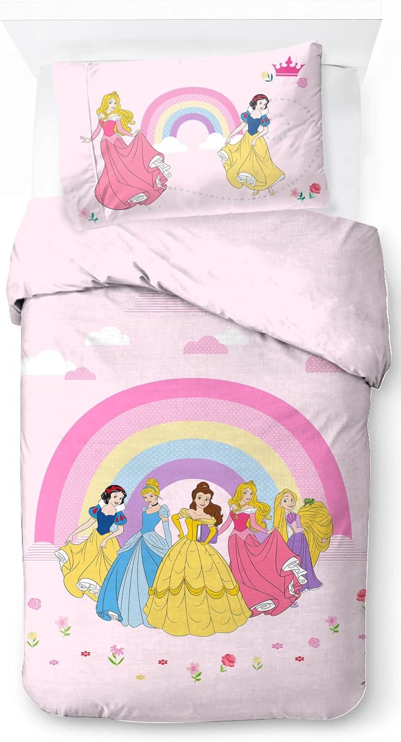 Jay Franco Disney Princess Rainbow 100% Cotton Single Duvet Cover Set - Includes 50 x 70 cm Pillowcase - Image 1