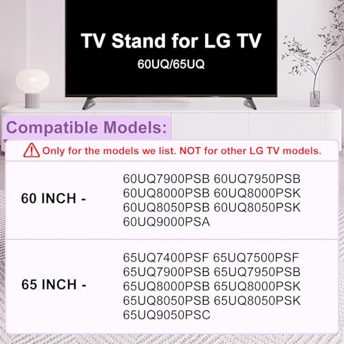 Maozhren 60 65 Inch 60UQ65UQ Series TV Stand for LG TV Legs for 60UQ7900PSB 60UQ8000PSB 60UQ9000PSA 65UQ7400PSF 65UQ7500PSF 65UQ7900PSB 65UQ7950PSB 65UQ8000PSB 65UQ8050PSB Replacement Legs for LG TV wr Screw - Image 3