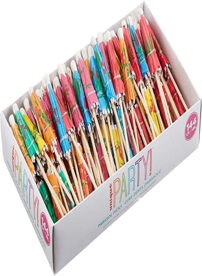 Unique 4916 Paper Umbrella Food Picks 144 Pcs, Multi coloured