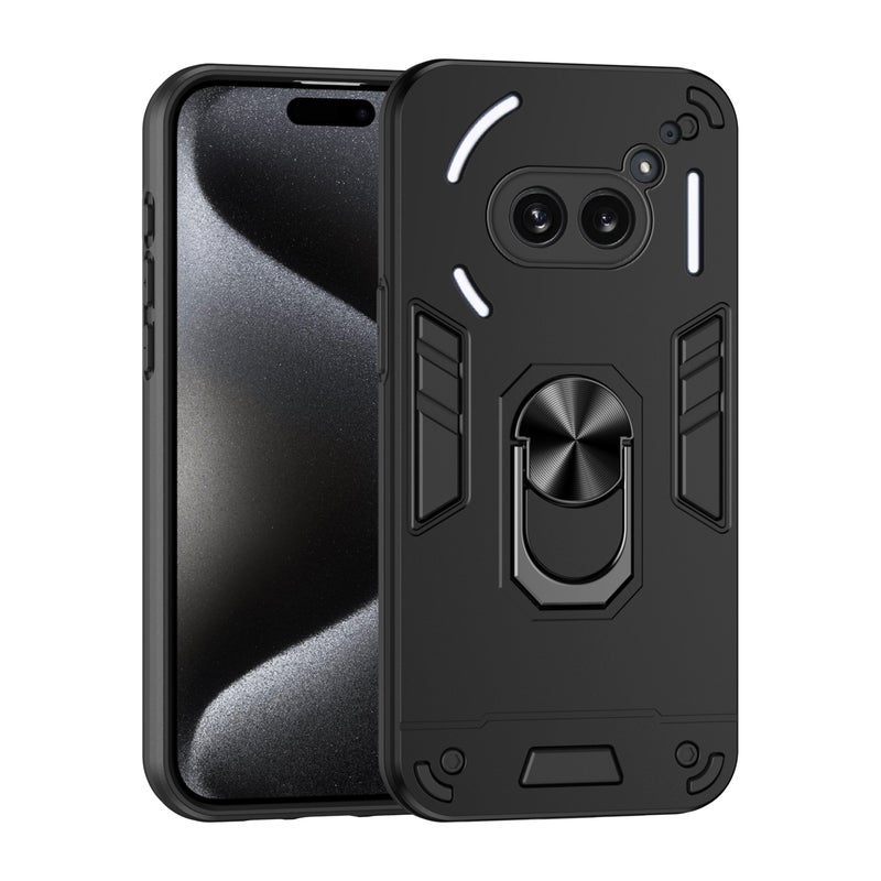 HuHa Protective Cover For Nothing Phone 2a Shockproof Metal Ring Holder Phone Case(Black) - Image 1