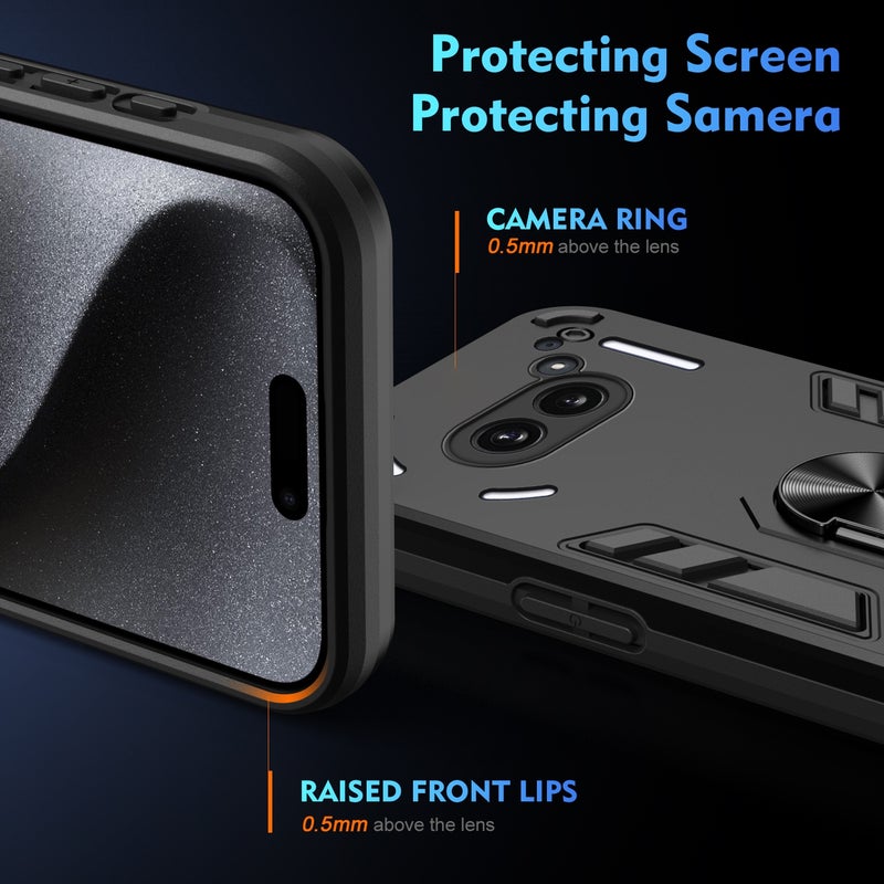 HuHa Protective Cover For Nothing Phone 2a Shockproof Metal Ring Holder Phone Case(Black) - Image 3