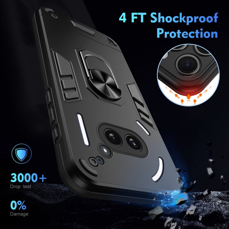 HuHa Protective Cover For Nothing Phone 2a Shockproof Metal Ring Holder Phone Case(Black) - Image 4