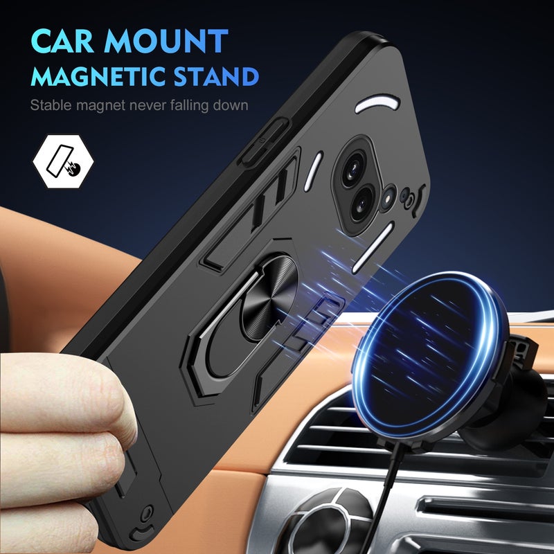 HuHa Protective Cover For Nothing Phone 2a Shockproof Metal Ring Holder Phone Case(Black) - Image 2