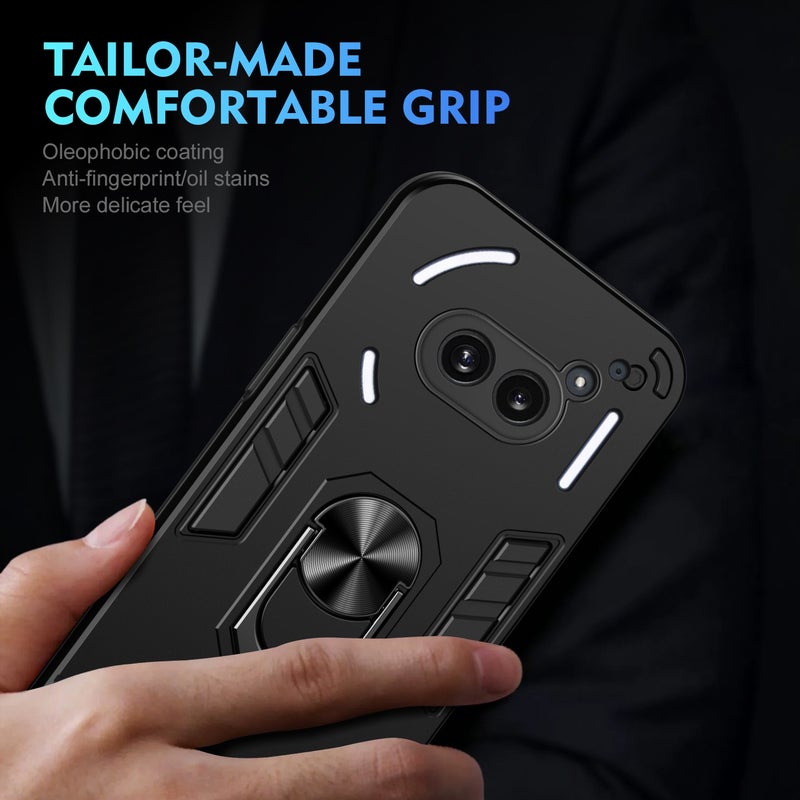 HuHa Protective Cover For Nothing Phone 2a Shockproof Metal Ring Holder Phone Case(Black) - Image 5