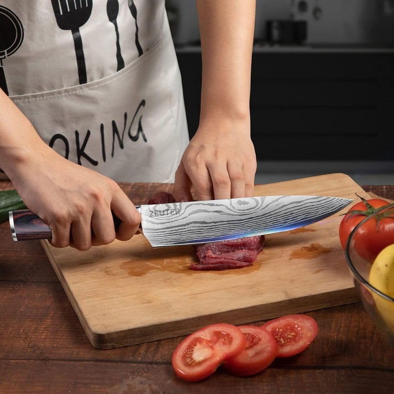 ZEUTER 8Inch High Carbon German Stainless Steel Kitchen Chefs Knife for Cutting and Chopping Santoku Knife Damascus Knife Butcher Knife Sharp Knife Kitchen Big Knife Meat Cutting1pcs - Image 3