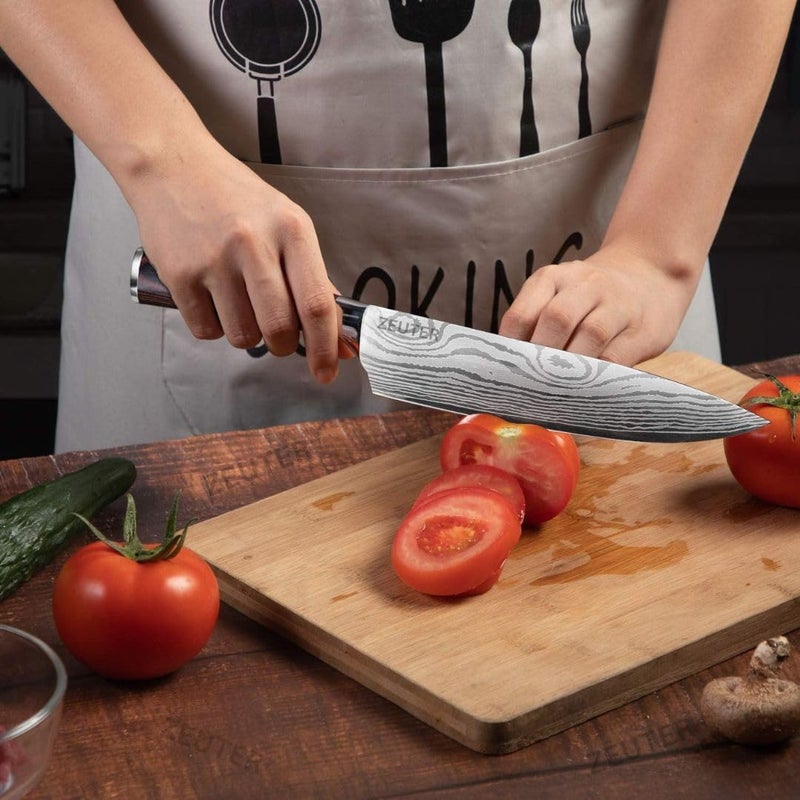 ZEUTER 8Inch High Carbon German Stainless Steel Kitchen Chefs Knife for Cutting and Chopping Santoku Knife Damascus Knife Butcher Knife Sharp Knife Kitchen Big Knife Meat Cutting1pcs - Image 4