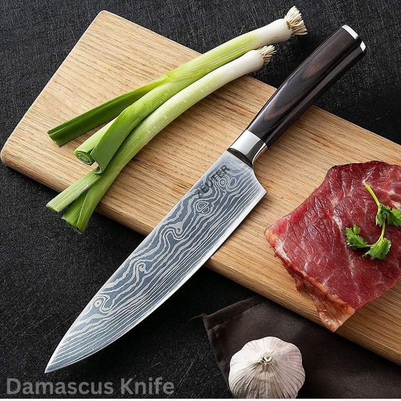 ZEUTER 8Inch High Carbon German Stainless Steel Kitchen Chefs Knife for Cutting and Chopping Santoku Knife Damascus Knife Butcher Knife Sharp Knife Kitchen Big Knife Meat Cutting1pcs - Image 2