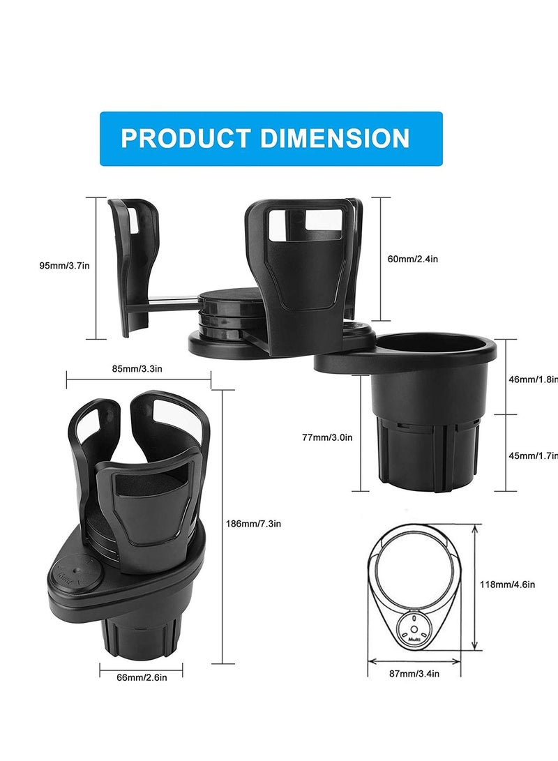 Car Cup Holder Expander Adapter, 2 in 1 Universal Dual Cup Mount Extender Organizer 360° Rotating Adjustable Base Water Cup Drink Holder - Image 2