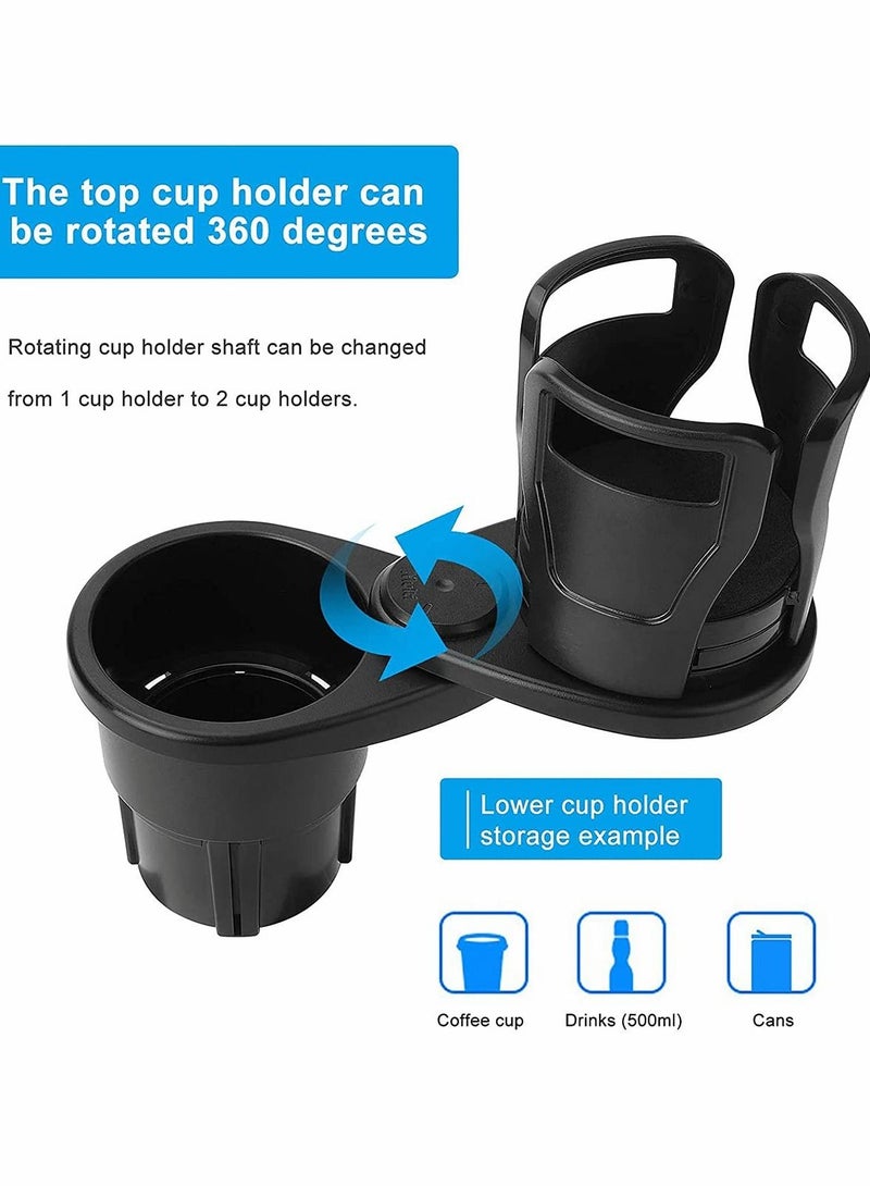 Car Cup Holder Expander Adapter, 2 in 1 Universal Dual Cup Mount Extender Organizer 360° Rotating Adjustable Base Water Cup Drink Holder - Image 4