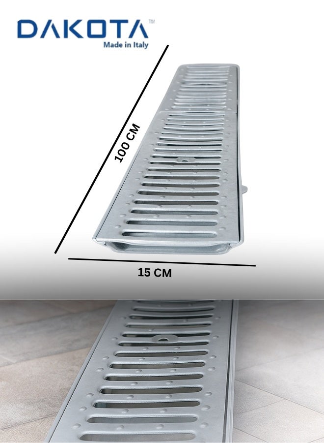 Dakota Full Plastic Gratting with Platic Body 100x15 cm | A-125 Load Class   for Kitchen, Water Rain Storm, Wet Room, Garden,Butchery Area,Fish Market,Ablution Area and all Indoor and Out Door Spaces (1Mtr Length ) 100x15 Poly Propline Plastic, Loading A-125(1.5 Ton)-Made in Italy| Grey Drain Grate. - Image 1