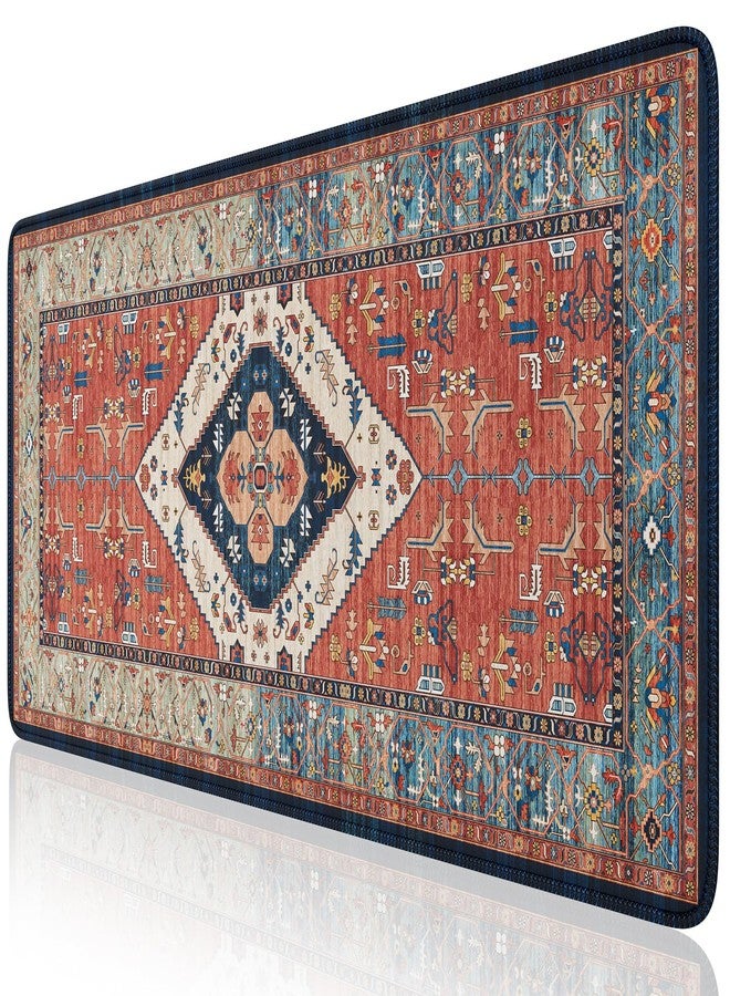 iCasso Rug Desk Mat Retro,Extra Large Desk Pad Non Slip,XXL Keyboard Mat for Home,Long Extended Gaming Mouse Pad with Stitched Edges,Desk Cover Mat for Office Decor (Brown) - Image 1