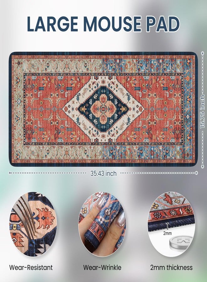 iCasso Rug Desk Mat Retro,Extra Large Desk Pad Non Slip,XXL Keyboard Mat for Home,Long Extended Gaming Mouse Pad with Stitched Edges,Desk Cover Mat for Office Decor (Brown) - Image 3