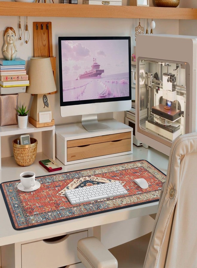 iCasso Rug Desk Mat Retro,Extra Large Desk Pad Non Slip,XXL Keyboard Mat for Home,Long Extended Gaming Mouse Pad with Stitched Edges,Desk Cover Mat for Office Decor (Brown) - Image 2