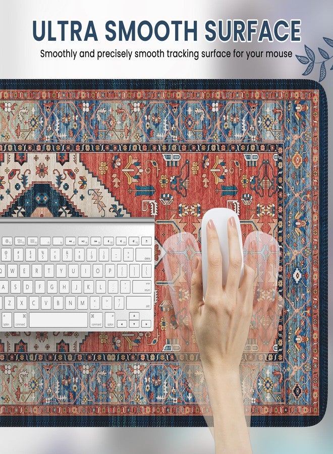 iCasso Rug Desk Mat Retro,Extra Large Desk Pad Non Slip,XXL Keyboard Mat for Home,Long Extended Gaming Mouse Pad with Stitched Edges,Desk Cover Mat for Office Decor (Brown) - Image 4
