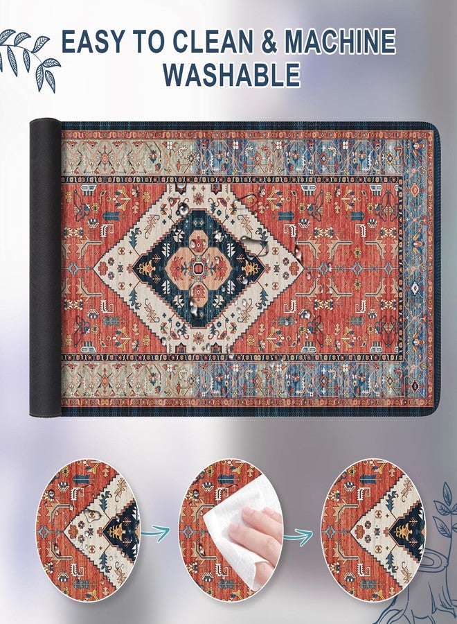 iCasso Rug Desk Mat Retro,Extra Large Desk Pad Non Slip,XXL Keyboard Mat for Home,Long Extended Gaming Mouse Pad with Stitched Edges,Desk Cover Mat for Office Decor (Brown) - Image 5